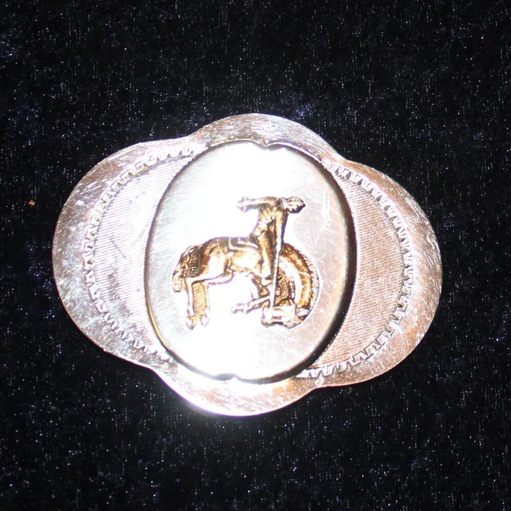 Vintage Silver Toned Oval Buckle with Gold Toned Bronco Rider